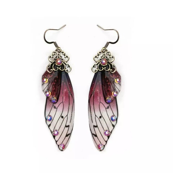 Jewelry - Butterfly Wing Fairy Earrings Gold Jeweled